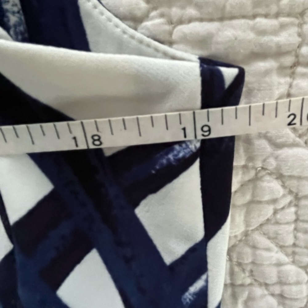 LAUREN Ralph Lauren Asymmetrical Ruched Front Black‎ Blue White Dress Size 16 - Picture 7 of 13